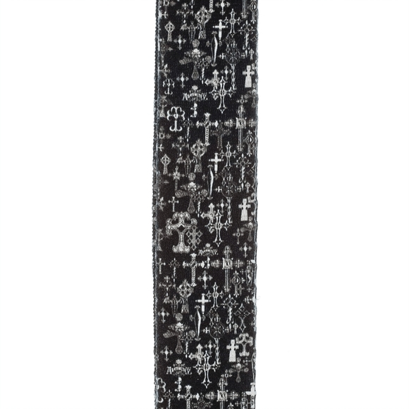 NEW D'Addario Planet Lock Woven Locking Guitar Strap Black White Gothic Crosses - Picture 2 of 6